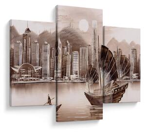 Obrázok - Victoria Harbor, Hong Kong, sépiový efekt (90x60 cm)