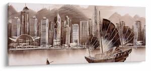 Obrázok - Victoria Harbor, Hong Kong, sépiový efekt (120x50 cm)