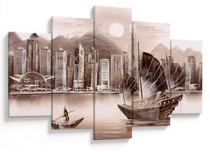 Obrázok - Victoria Harbor, Hong Kong, sépiový efekt (150x105 cm)