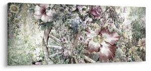 Obraz kvetov na drevenom bicykli (120x50 cm)