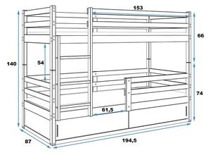Poschodová posteľ BINGO - 190x80cm - GRAFIT (Posuvné dvierka BIELE aj ČIERNE)