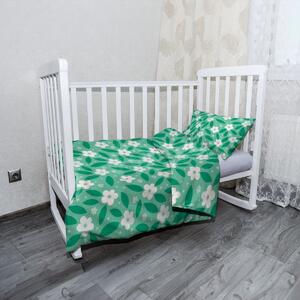 Sablio Mikroplyšové detské obliečky do postieľky Biele kvety s lístkami - 120x90 / 40x60
