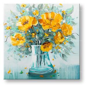 Maľovaný obraz na stenu Kvety vo váze — žltá kytica 70×70 cm - 70×70 cm / Klasický 2 cm