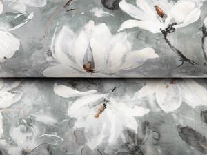 Zamatová látka Tamara TMR-016 Designové kvetiny na sivozelenom - šírka 150 cm
