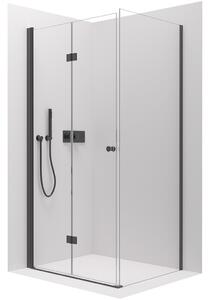 CERANO - Sprchovací kút Volpe L/P - čierna matná, transparentné sklo - 90x90 cm - skladacia