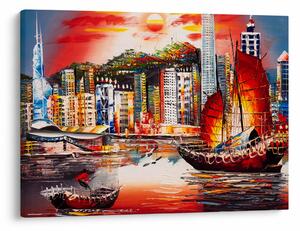 Obrázok - Victoria Harbor, Hong Kong, olejomaľba (70x50 cm)