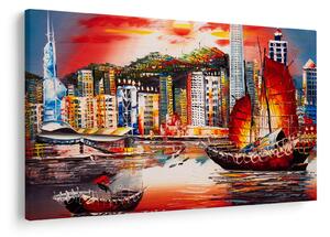 Obrázok - Victoria Harbor, Hong Kong, olejomaľba (90x60 cm)