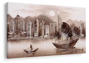Obrázok - Victoria Harbor, Hong Kong, sépiový efekt (90x60 cm)