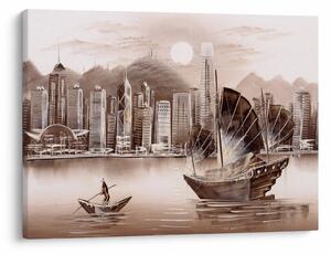 Obrázok - Victoria Harbor, Hong Kong, sépiový efekt (70x50 cm)