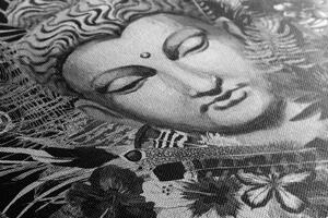 Obraz Budha na exotickom pozadí v čiernobielom prevedení