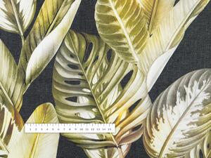 Biante Zamatový obdĺžnikový obrus Tamara TMR-010 Zlaté tropické listy na zelenom 50x100 cm