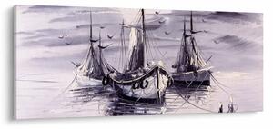 Obraz - Prístav, olejomaľba (120x50 cm)