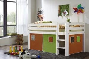Detská vyvýšená posteľ DOMČEK zelenooranžovom - BIELA