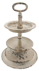Krémový vintage kovový etažér s patinou - Ø 22 * 34 cm - Clayre & Eef