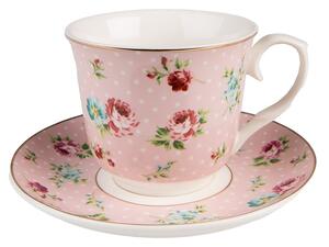 Ružová porcelánová šálka s tanierikom Laverne - Ø 15*8 / 250 ml - Clayre & Eef