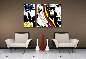 Ručne maľovaný POP Art obraz LICHTENSTEIN 3 dielny li