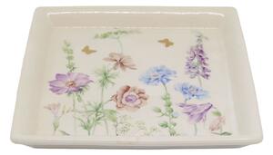 Krémový antik keramický podnos s kvetmi Papillon Blossom - 21*21*2 cm - Chic Antique