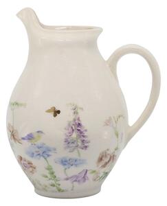 Krémový antik keramický džbán s kvetmi Papillon Blossom - 12*19 cm - Chic Antique