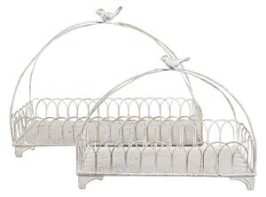 2ks biely antik kovový dekoračný košík s vtáčikmi Bird - 39*20*30 / 30*15*22 cm - Clayre & Eef