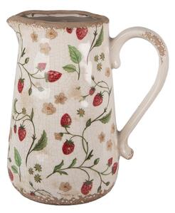 Béžový keramický džbán s jahôdkami Wild Strawberries L - 21*15*23 cm - Clayre & Eef