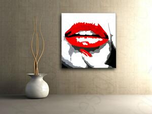 Ručne maľovaný POP Art obraz RED LIPS mund