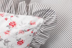 Zdeňka Podpěrová Posteľné obliečky Ruža červeno sivá/ prúžok Flanel 1x70x90,1x140x200 cm