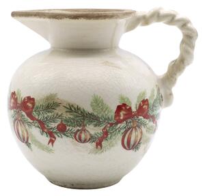 Béžový keramický džbán s vianočnými ozdobami Christmas Bow & Bauble - 20,5 * 18,5 cm - Chic Antique