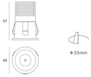 LED2 2250133 RAY XS zápustné bodové svietidlo 40mm 3W/195lm 3000K čierna