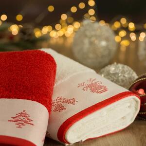 Eurofirany Vianočné uteráky, osušky, červeno biely so škandinávskym motívom červená Bavlna 50x90 cm