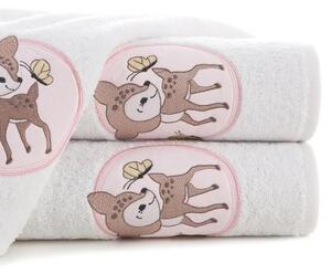 Eurofirany Bavlnené detské uteráky a osušky BABY s vyšívanou aplikáciou jelenčeka biela Bavlna 50x90 cm