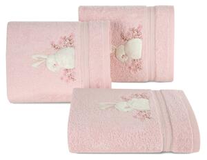Eurofirany Bavlnené detské uteráky a osušky BABY s našitou aplikáciou s nadýchaným zajačikom, ružová Bavlna 50x90 cm