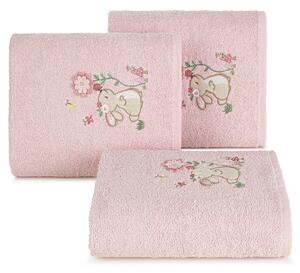 Eurofirany Bavlnené detské uteráky BABY s vyšívanou aplikáciou zajačika ružová Bavlna 50x90 cm