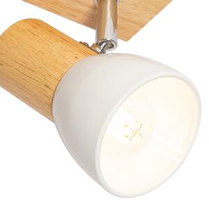 Stropné bodové svietidlo drevené s bielym nastaviteľným 4-svetlom - Thorin