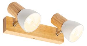 Stropné bodové svietidlo drevené a biele 2-svetlo nastaviteľné - Thorin
