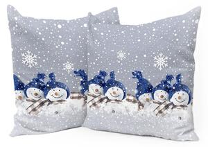 Vianočná obliečka na vankúš Snehuliak modrý 40x40 cm Made in Italy
