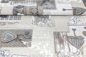Behúň na stôl patchwork šedohnedé srdiečka 50x150 cm Made in Italy