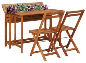 Záhradný stôl s kvetináčom+2 bistro stoličky, akáciový masív
