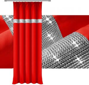 Záves na riasiacej páske so zirkónmi 140x250 cm červený