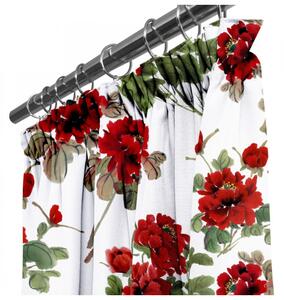 Záves na riasiacej páske 140x250 cm biely, červené kvetiny