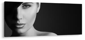 Obraz - Čiernobiely portrét ženy v klobúku (120x50 cm)