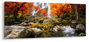 Obraz - Vodopády v oranžovom lese (120x50 cm)