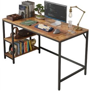 Počítačový stôl v štýle vintage, rustikálny, hnedý, v štýle loft, so 2 policami, 140 cm