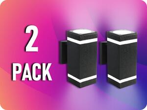 V-TAC LED nástenné svietidlo pre 2xE27, IP20, čierne, hranaté/2-PACK!