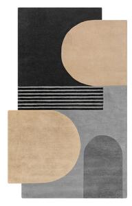 Čierno-sivý ručne tkaný vlnený koberec 120x180 cm Lozenge Monochrome – Flair Rugs
