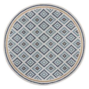 Žlto-modrý okrúhly vnútorný a vonkajší koberec ø 160 cm Zia Trellis – Flair Rugs