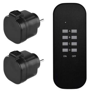 P0067 EMOS 3-set - diaľkovo ovládané zásuvky 2x, diaľkový ovládač 1x, vrátane batérie 1×3V CR2032, IP44, čierna