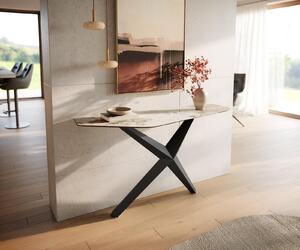 DELIFE Konzolový stolík Edge polygonálny 140×50 cm keramika Minas melange bielo-béžová Zentharo kov čierna