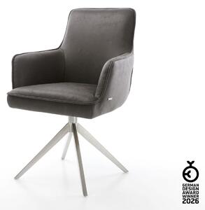 DELIFE Otočná jedálenská stolička Heira-Flex s opierkami mikrovlákno antracit vintage krížová podstava široká nerezová oceľ 360° otočná hojdacia funkcia vrecková pružina
