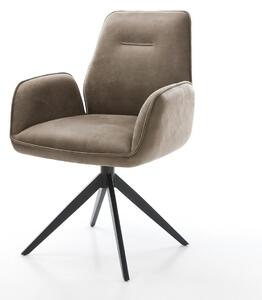 DELIFE Otočná jedálenská stolička Zoa-Flex mikrovlákno taupe vintage krížová podstava široká čierna 360° otočná hojdacia funkcia vrecková pružina
