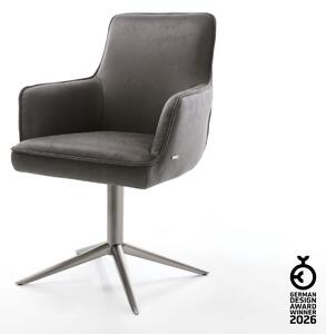 DELIFE Otočná jedálenská stolička Heira-Flex s opierkami mikrovlákno antracit vintage podstava grafit 360° otočná hojdacia funkcia vrecková pružina
